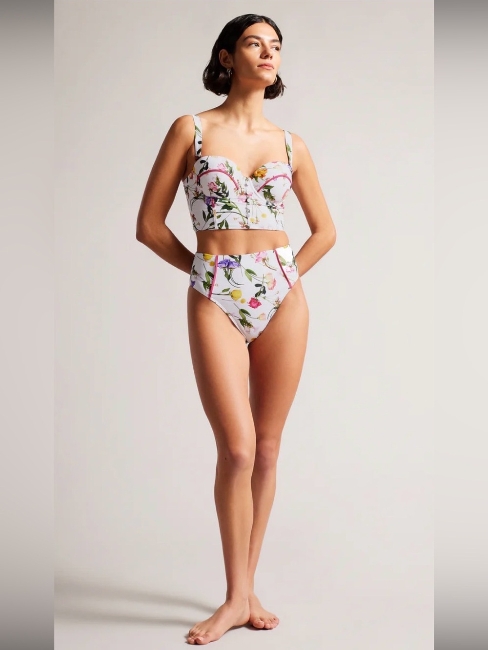 Ted Baker Floral High-Waist Bikini Set - White/Pink NWT
